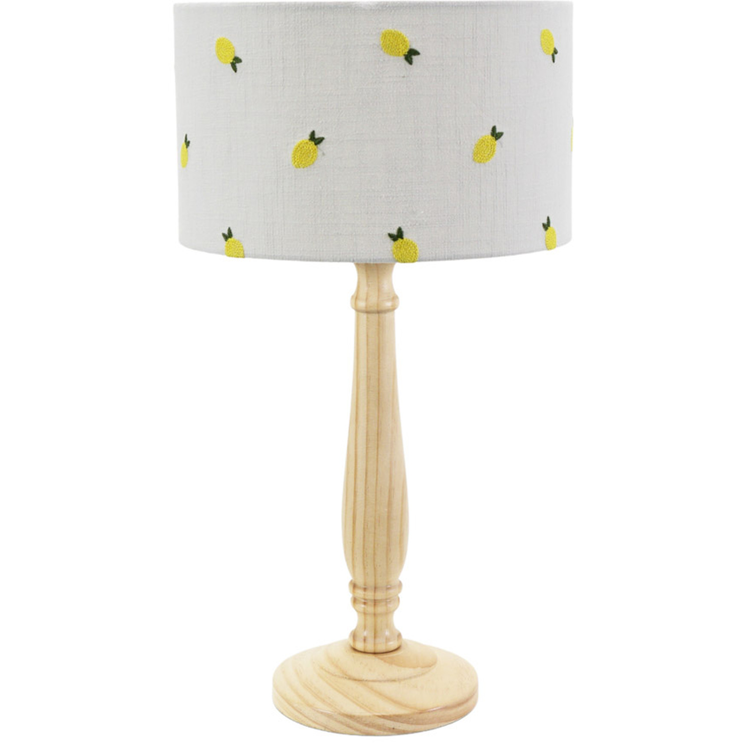 Victoria Light Wood Candlestick Table Lamp with Lemon Embroidered Lamp Shade - Natural / Bulb Included