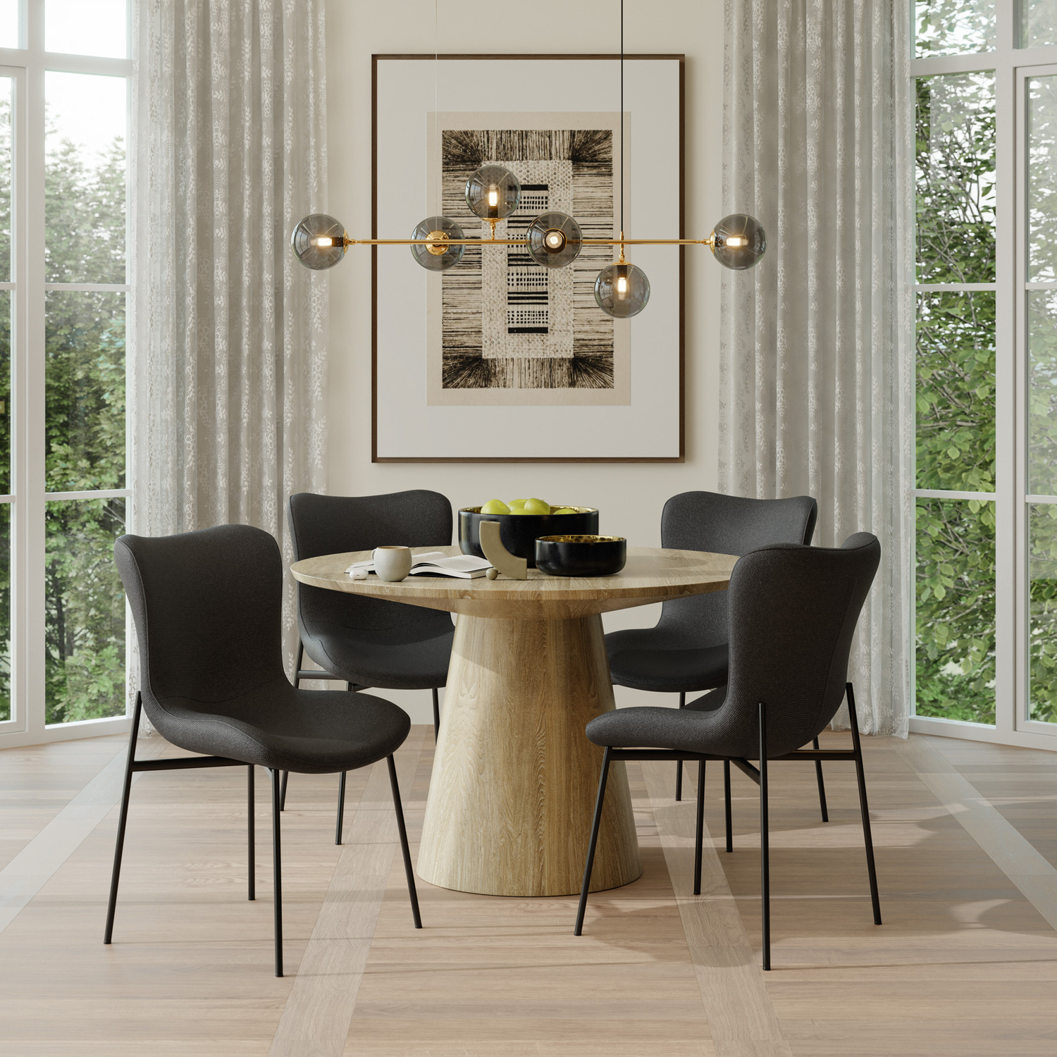 Dining Chair Tessa - Ergonomic High Backrest - Woven Fabric Black Black 2