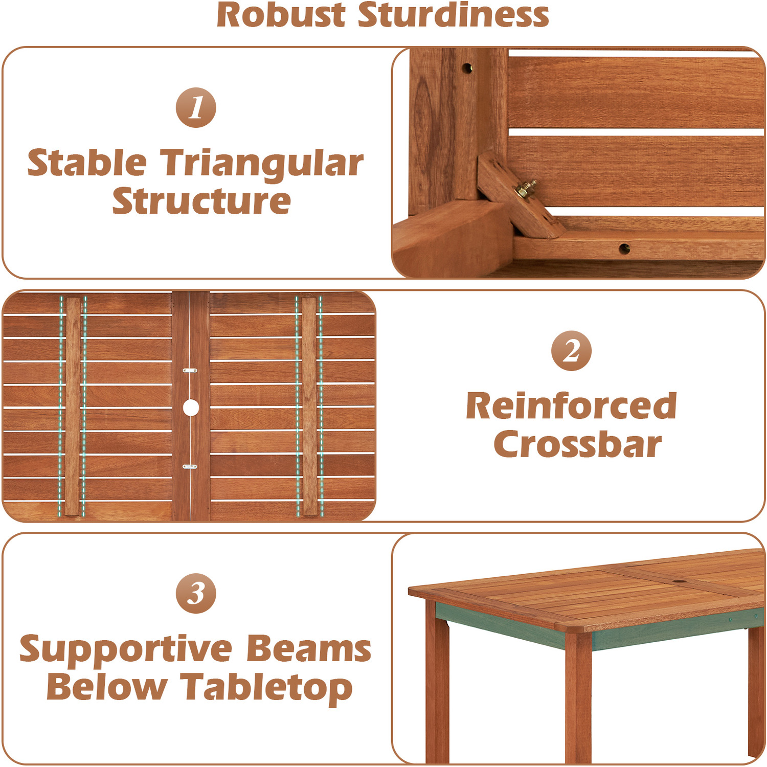 Outdoor Rectangular Dining Table - Brown