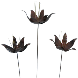 Set of 3 Metal Lilies on 100cm stick Bronze