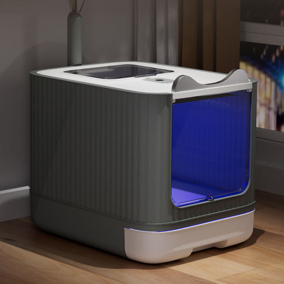 Drawer-Style Cat Litter Box with UV Sterilisation and Decorative Accents