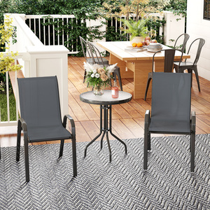 Outsunny Garden Bistro Set with Stackable Chairs, Grey