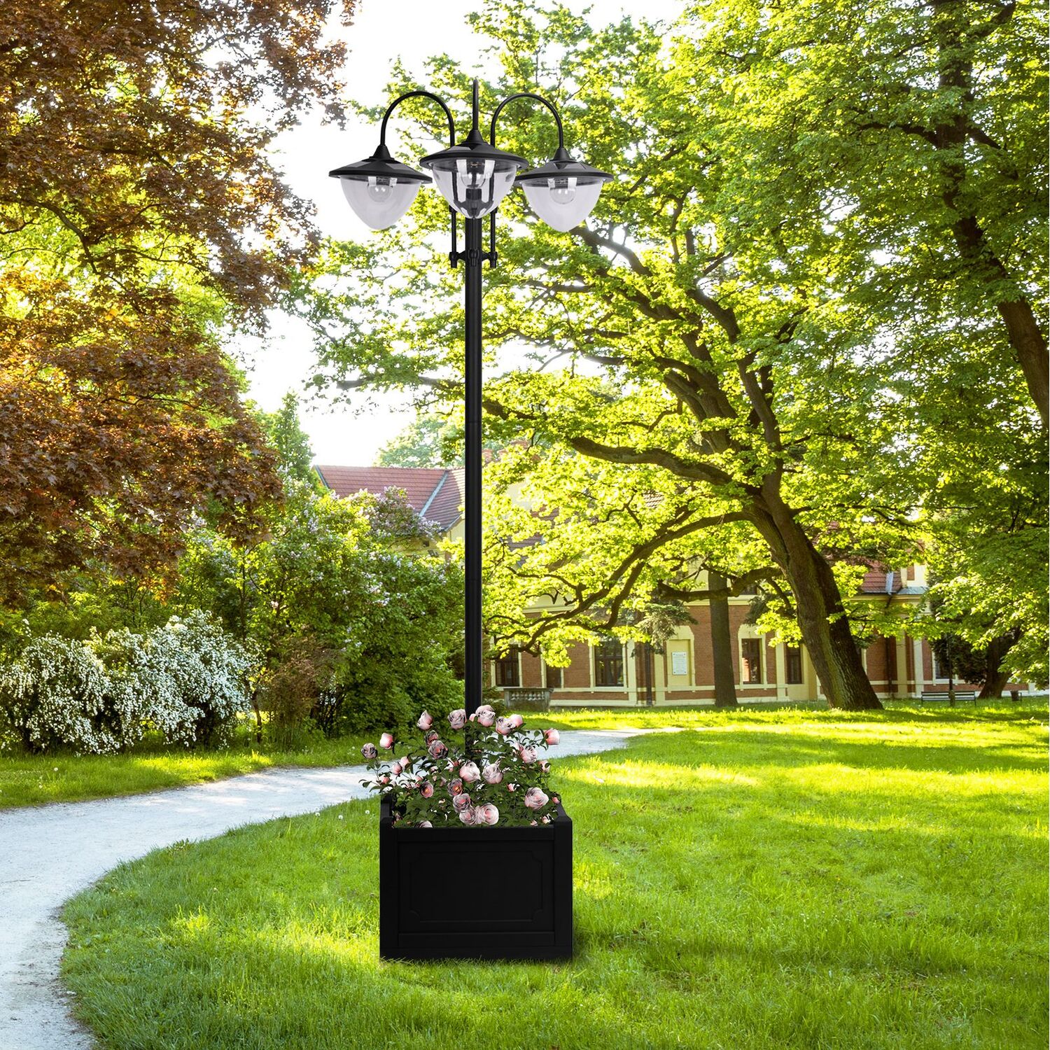 Outsunny 3-head LED Solar Light Lamp - Black