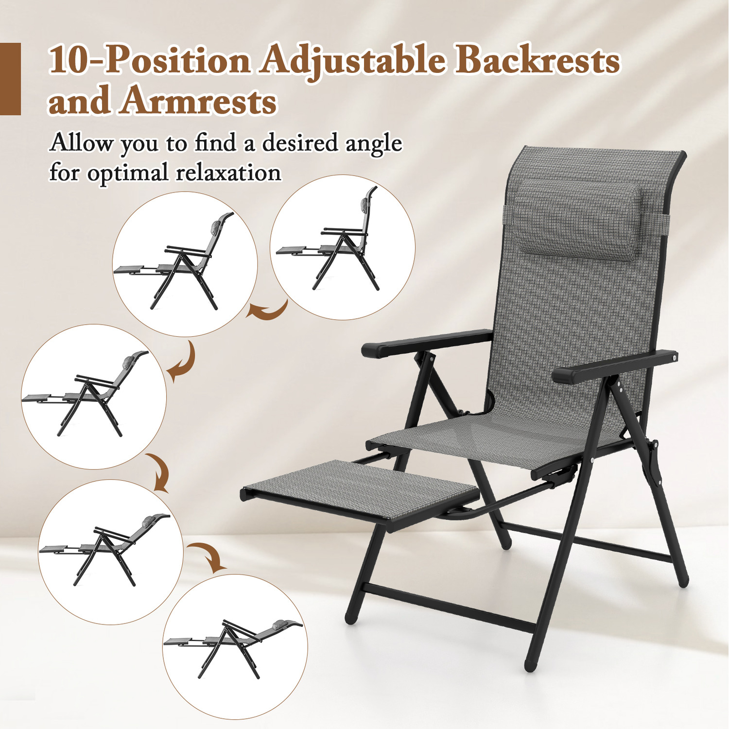 Folding Patio Chair Lounge Chair - Grey