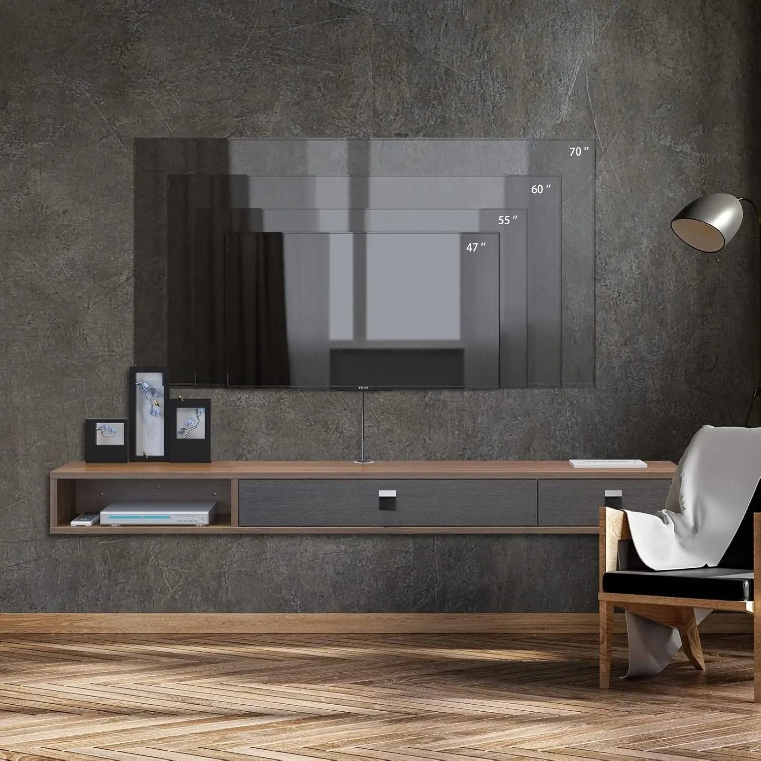 120cm Floating Shelves With 2 Doors Modern Entertainment Media Console - Brown