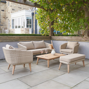 Natural Acacia Wood and PU Rattan Outdoor Seating Set for 6