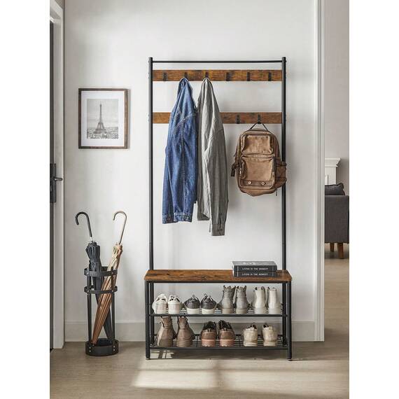 VASAGLE 3-in-1 Coat Rack with Shoe Storage Bench