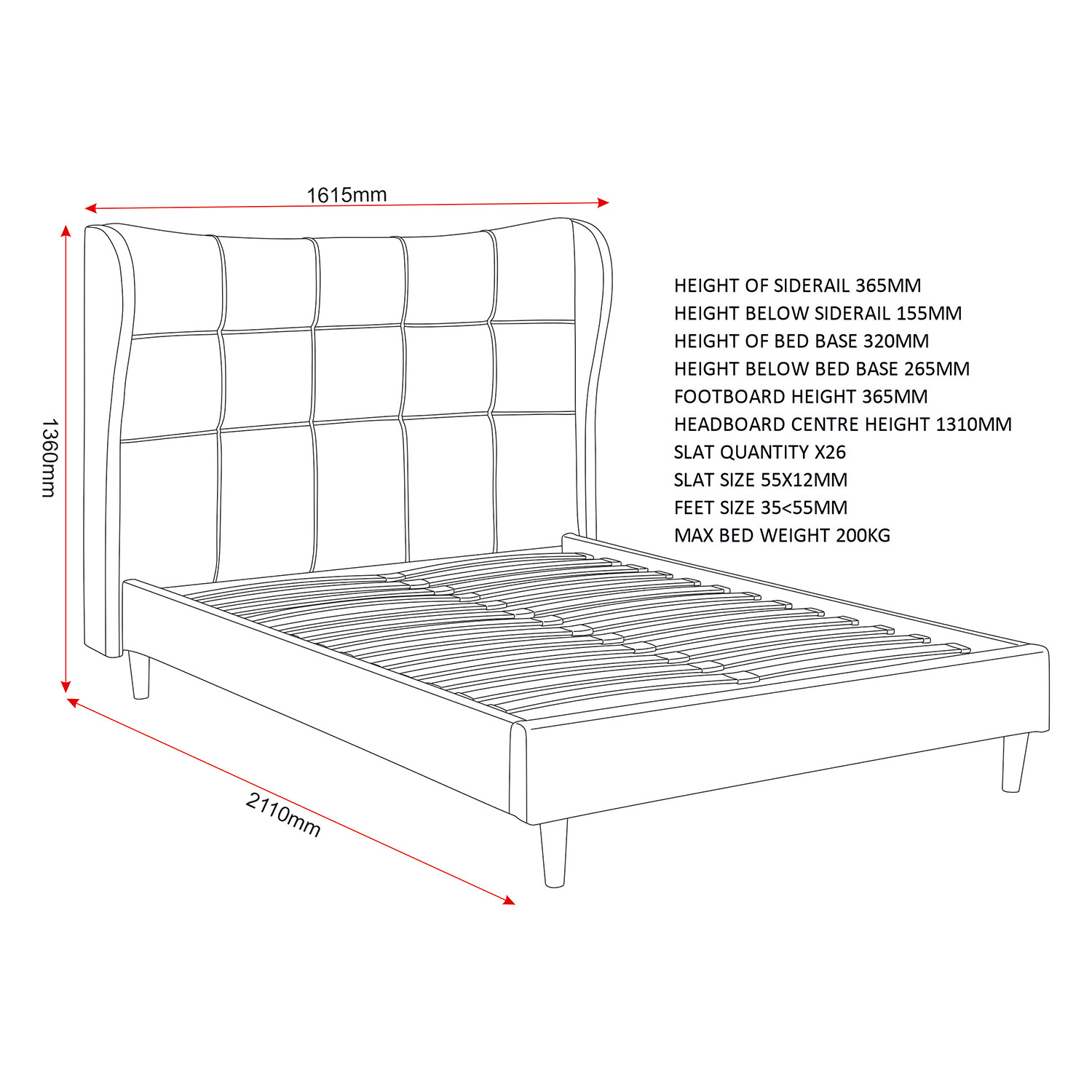 Verona 4 6 Double Bed - Grey