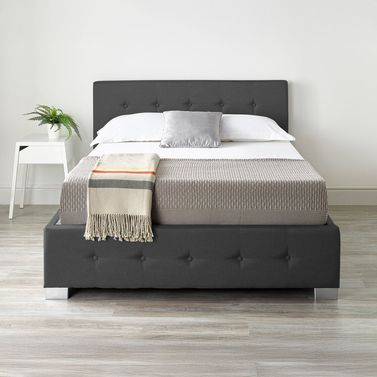 End Lift Ottoman Storage Bed - Black Linen Fabric / Superking
