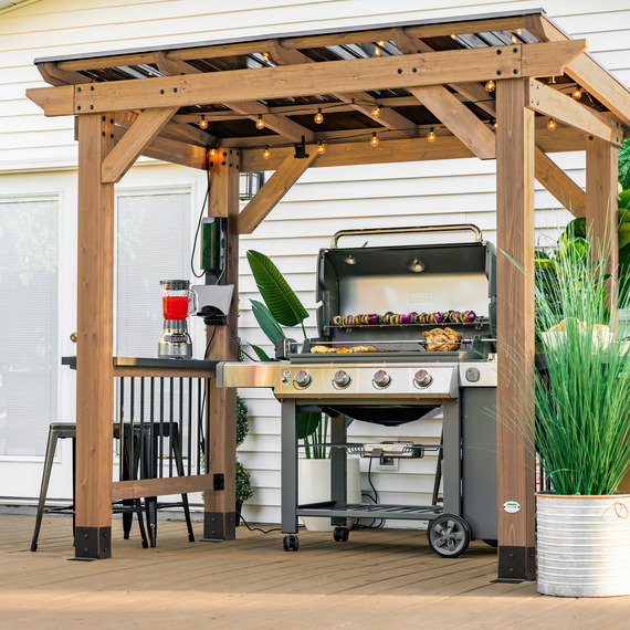 Backyard Discovery Saxony Cedar Wood Outdoor BBQ Grill Gazebo with Powerport 