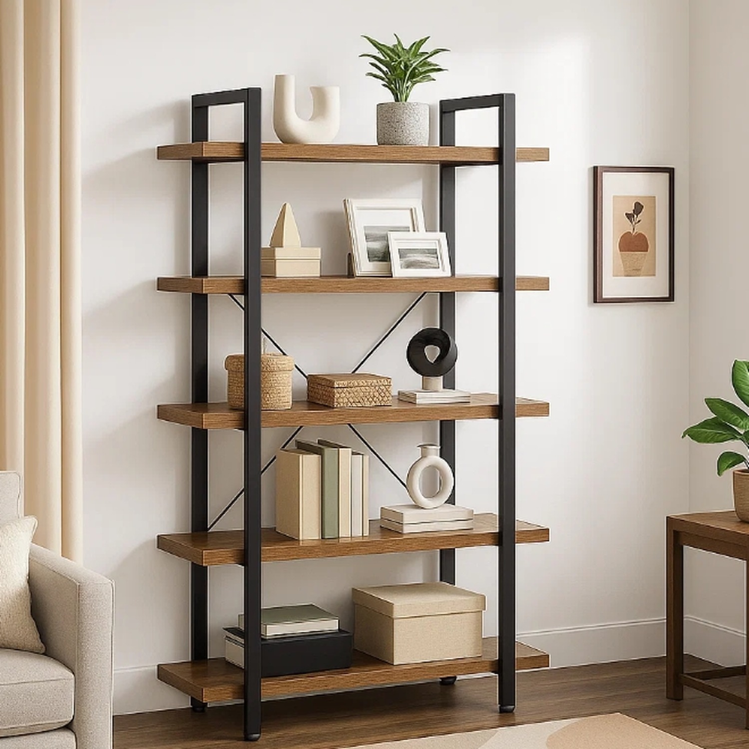 5 Tier Large Ladder Bookcase - Brown