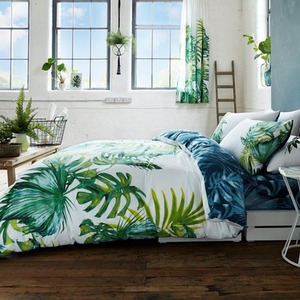 Printed Polycotton Leaf Duvet Cover With Pillowcases