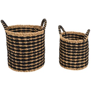 Set of 2 Black and Natural Storage Baskets