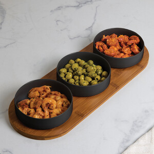 Set of 3 Serving Bowls with Tray