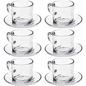 Set of 12 Glass Coffee Tea Cups and Saucers