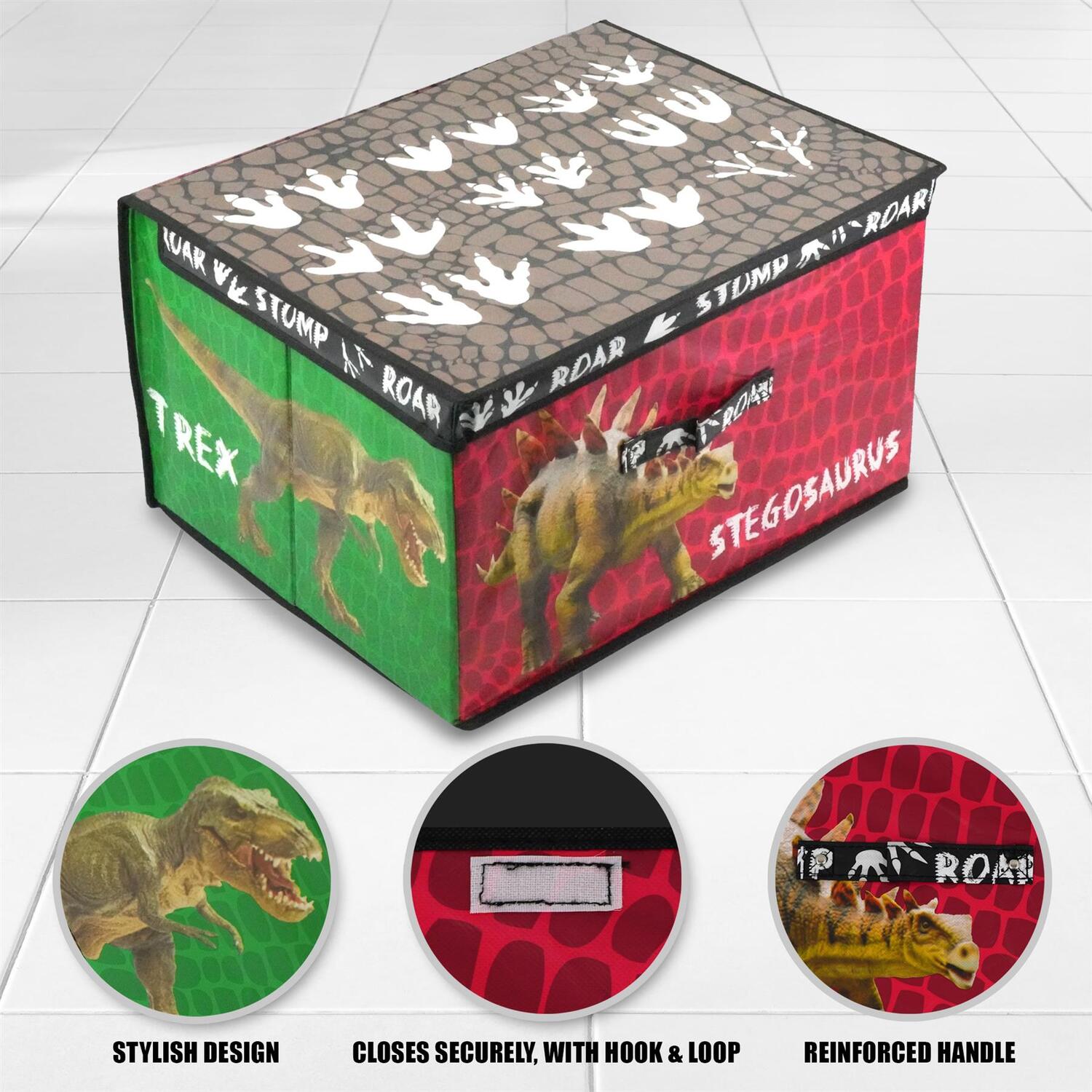 Large Foldable Kids Toy Storage Box Dinosaur Design - Multicolour