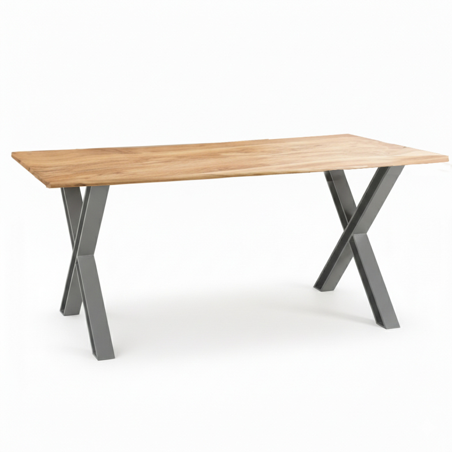 Natural Essential Live Edge Medium Dining Table - Black X Legs 150cm - Tan