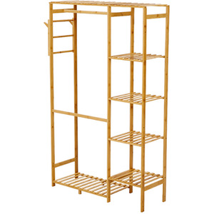 Lifeideas 5-Tier Wooden Clothes Rack with Hooks