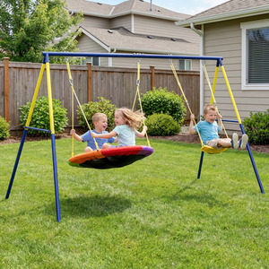 AIYAPLAY Swing Set Double Swings Adjustable Metal Frame Kids