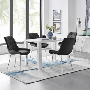 Pivero 4 White Dining Table and 4 Pesaro Silver Leg Chairs