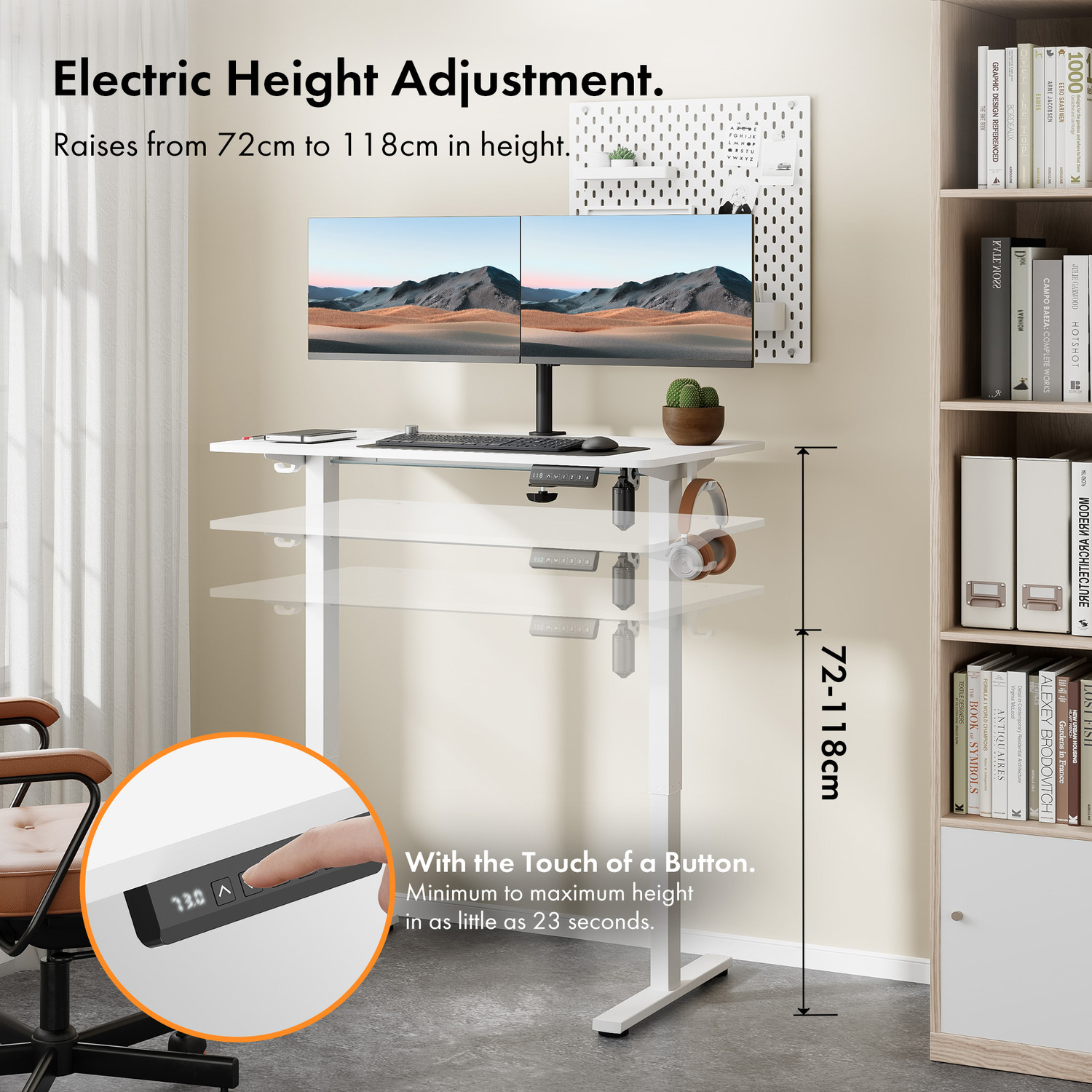 Small Electric Standing Desk With Height Preset - White Steel Particle Board Melamine