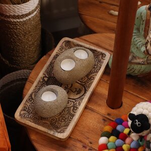 Natural Riverstone Candle Holder Double Nightlight Handcrafted Unique