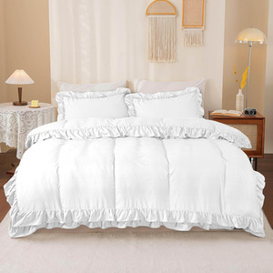 Ruffled Duvet Cover Set 3 Piece Frill Border Quilt Cover with Pillowcases