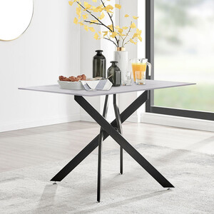 Leonardo Dining Table 4 Seat White Glass Marble Top Black Legs