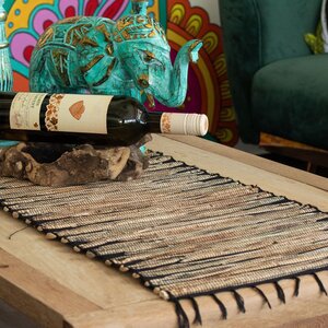 Water Hyacinth Table Runner Black Tiger Fringe Handcrafted Indonesia