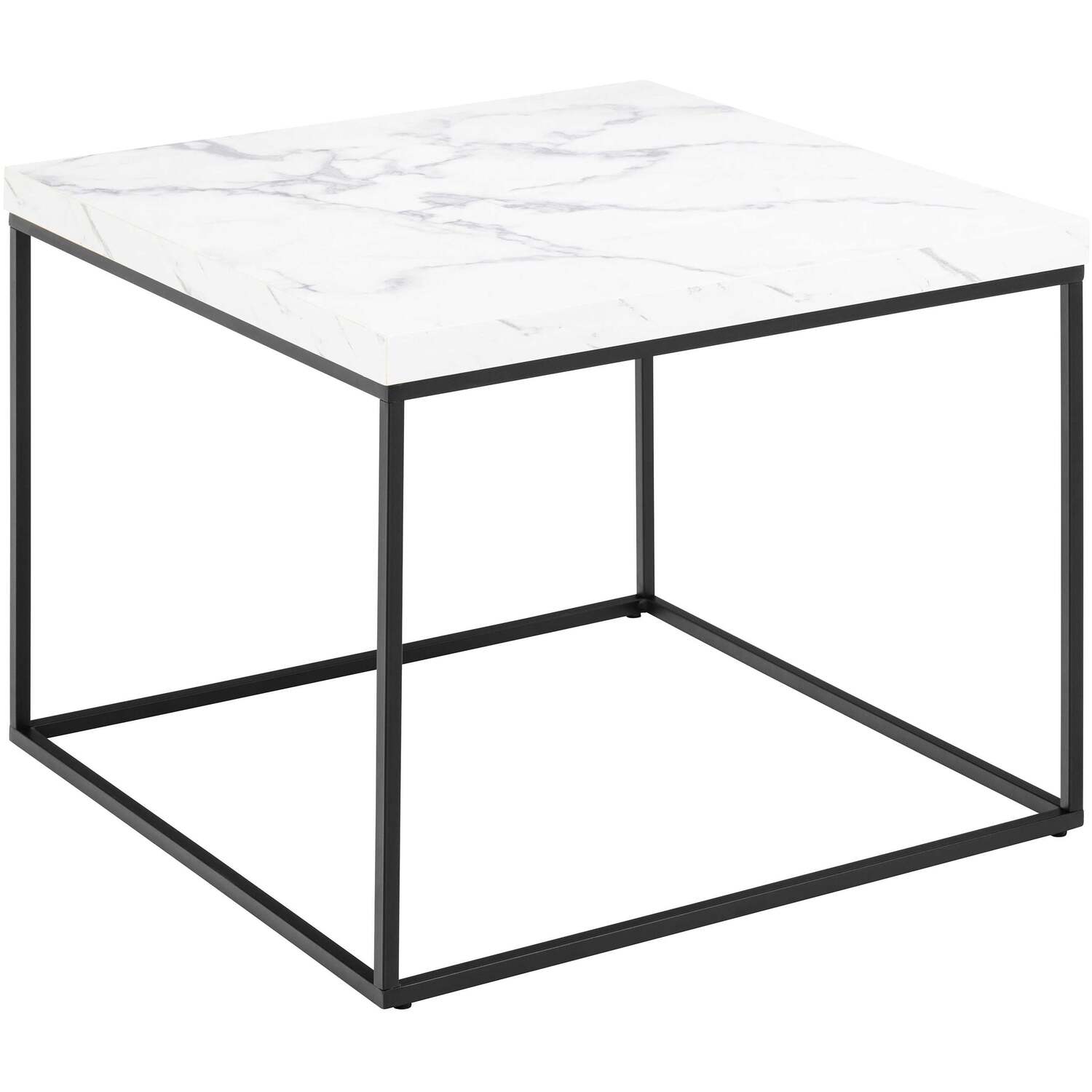 Hazelmere Square Coffee Table, White Carrara-Effect Top, Matt Black Metal Legs - White