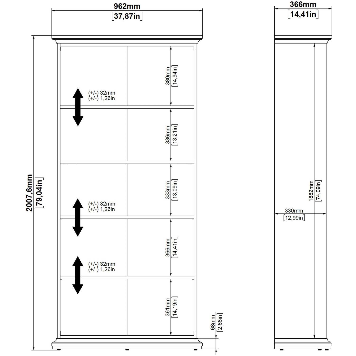 Osaka Farmhouse Tall Dark Grey Wooden Bookcase - Grey