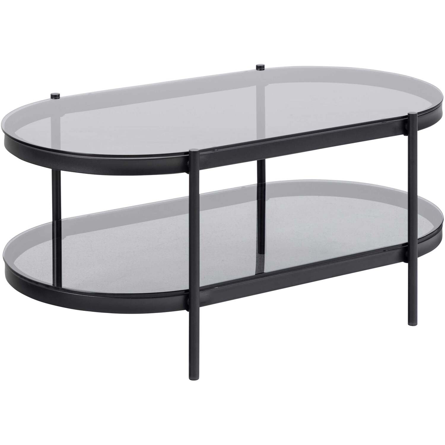 Wyld Haus Featheroak Oval Coffee Table - Grey Smoked Glass Top Matt Black Steel Base - Grey