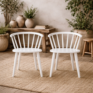 Wyld Haus Set of 2 White Rubberwood Dining Chairs, Slatted Back