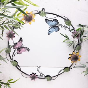 Metal Flower Butterfly Round Wall Mirror