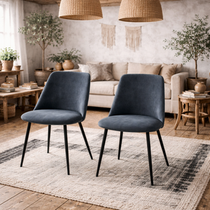 Svendborg Grey Corduroy Dining Chairs with Black Metal Legs - Set of 4