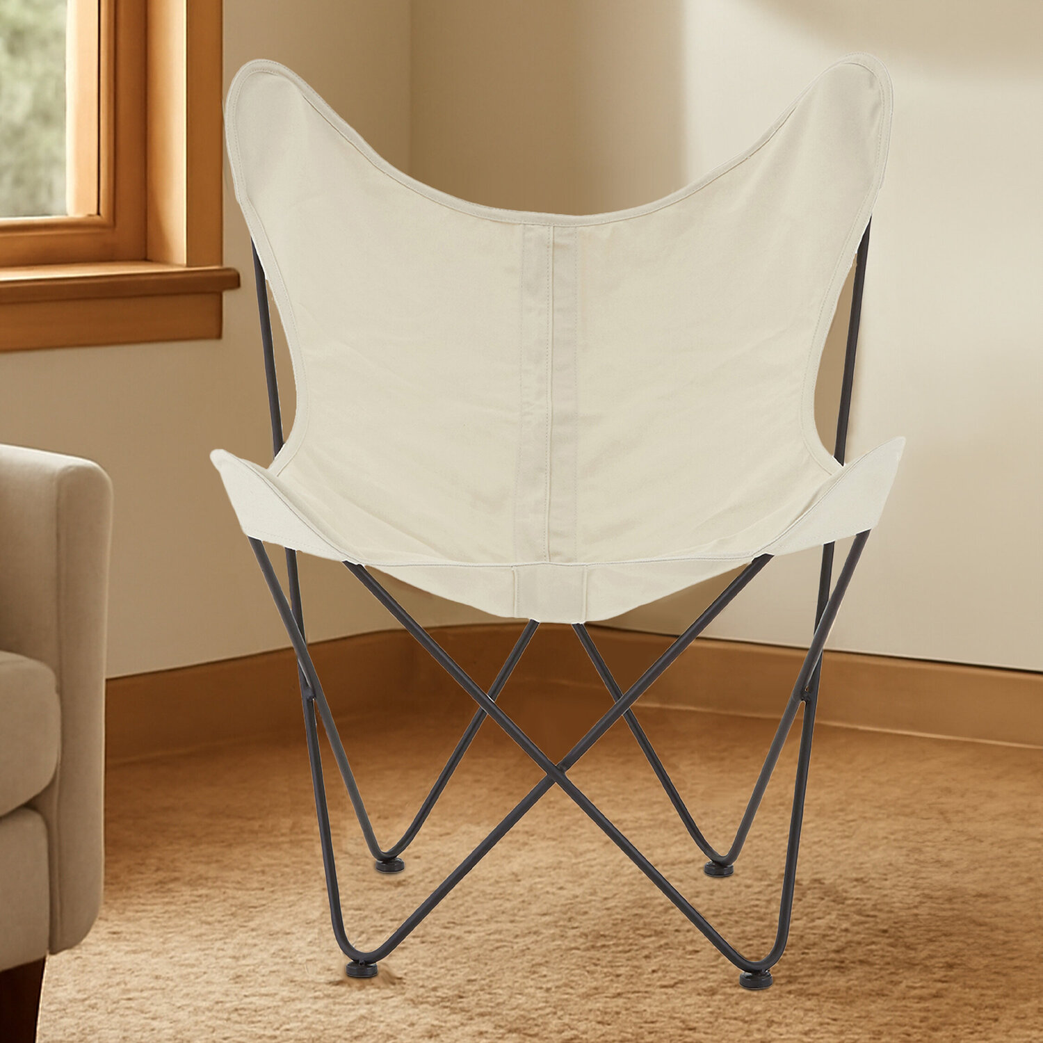 Sienna White Faux Fur Butterfly Chair - White