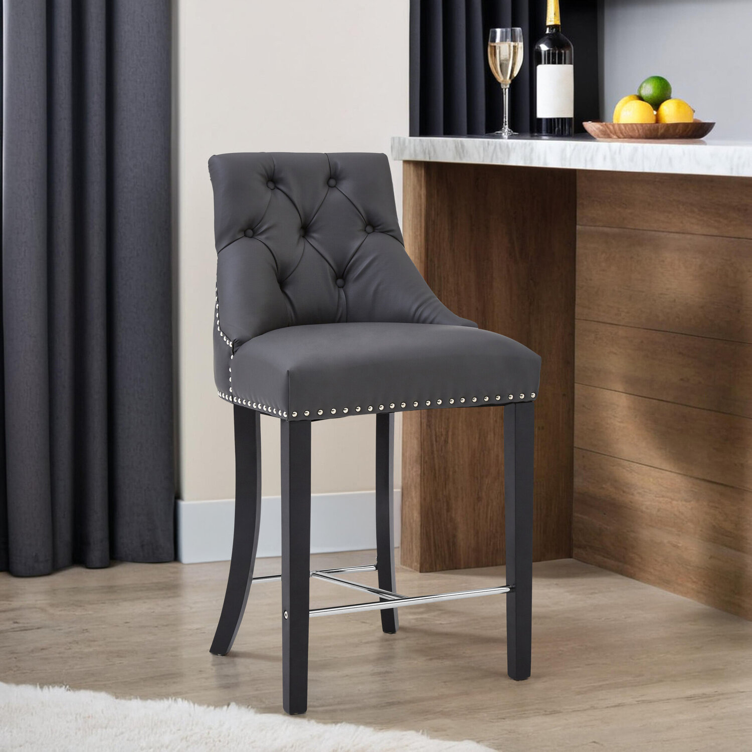 Regents Park Grey Faux Leather Bar Chair - Grey