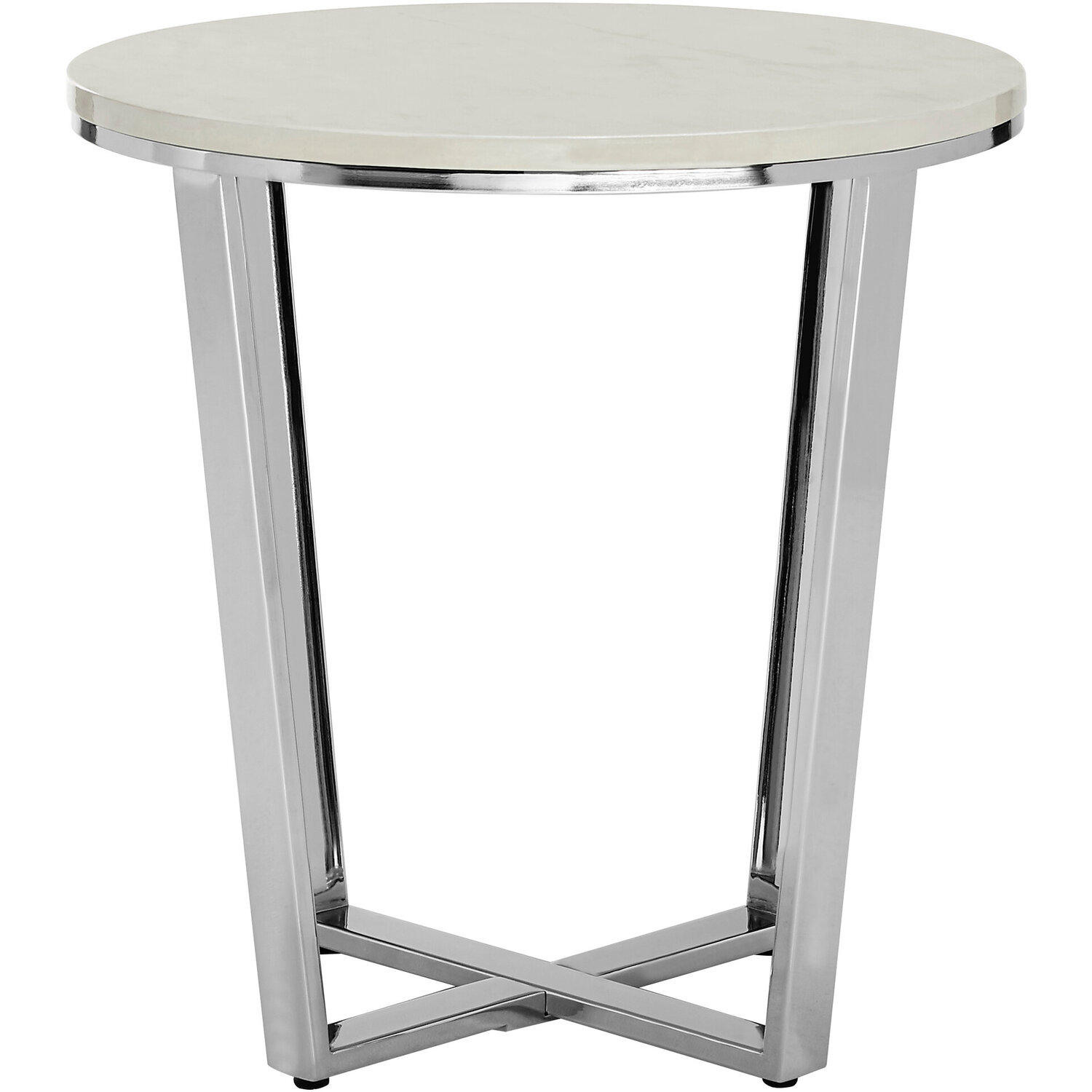 Allure Round White Faux Marble End Table - Silver