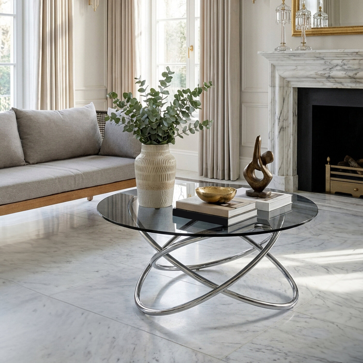 Cassy Smoked Glass Top Coffee Table - Grey