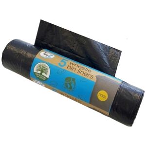 3x 5 Recyclable Wheelie Bin Liners Black Standard Household Wheelie Bin Liner 300L