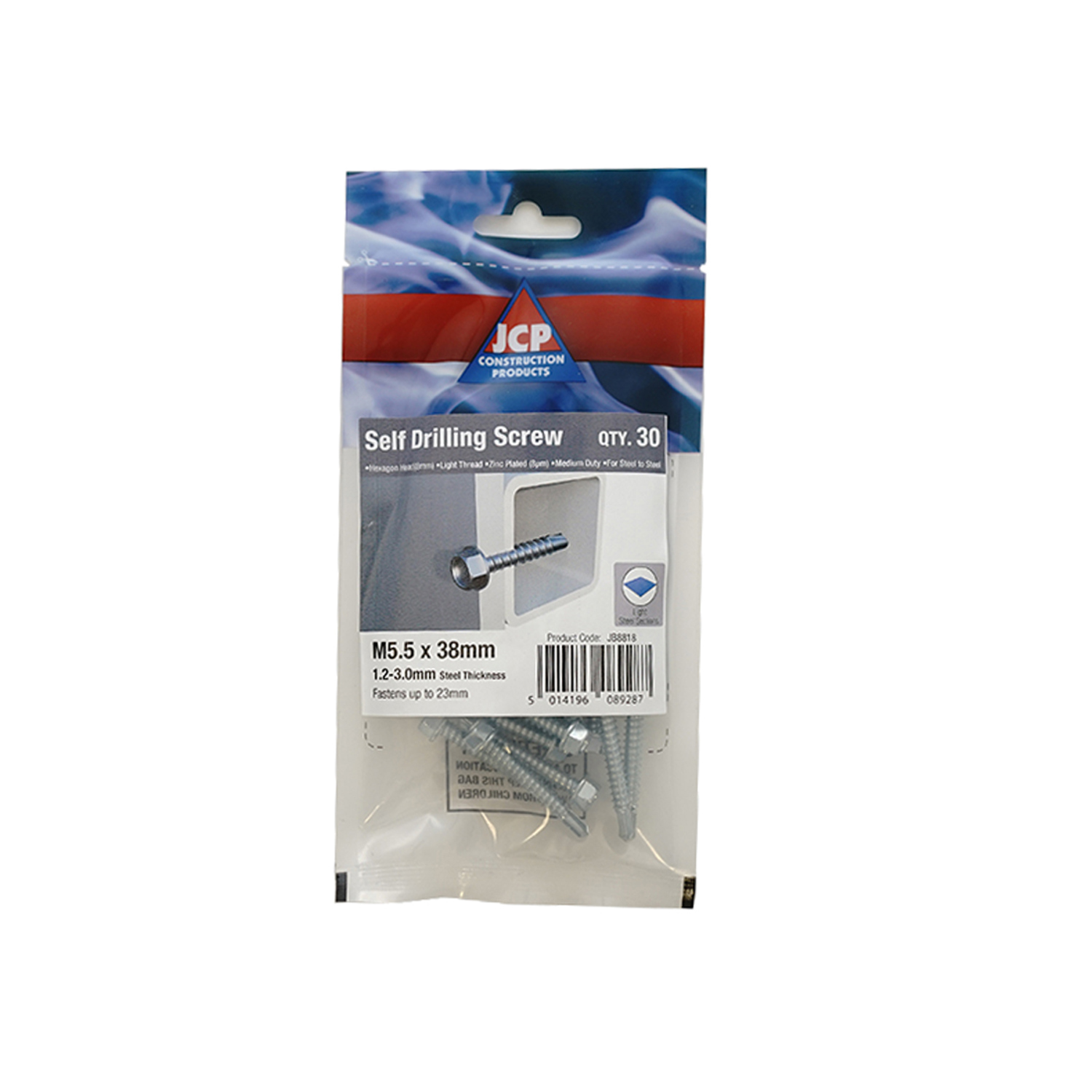 Jcp Fixings Metalfix Self-Drilling Screws 5.5 X 38Mm Fjjbmfl55038 Perfect For Light Sections Box Of - Grey