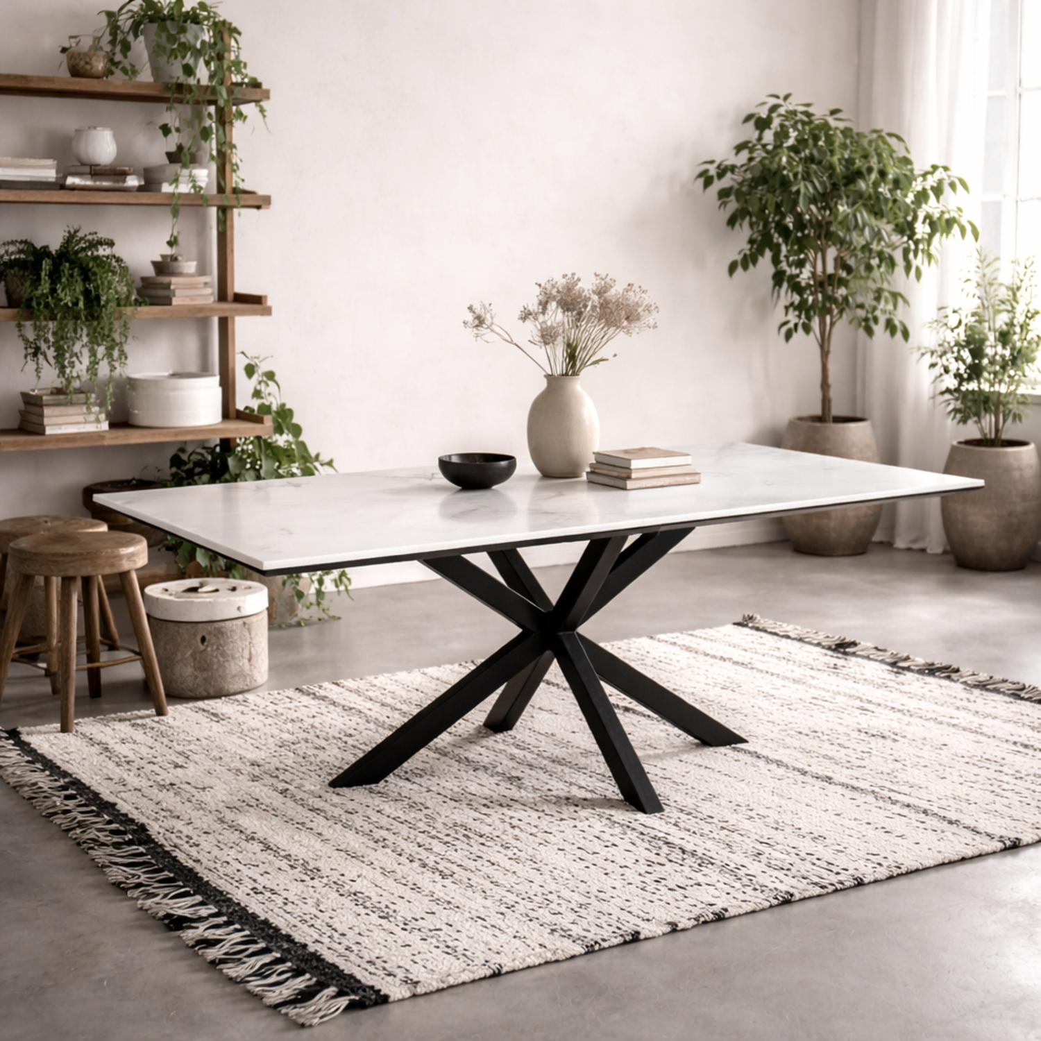 Perth Ceramic Dining Table with Industrial Metal Base - White