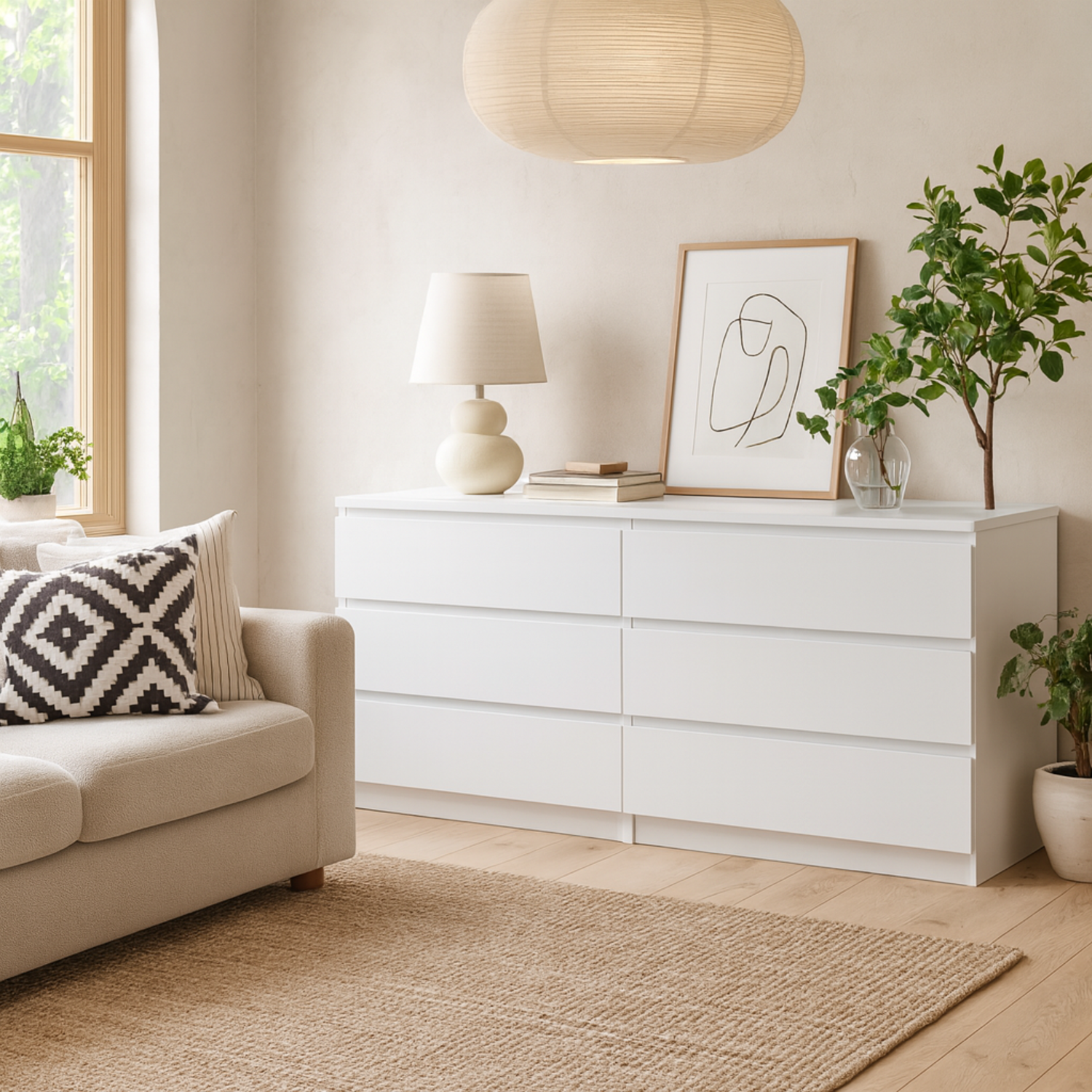 Budapest 6 Drawer Wide Gloss Chest of Drawers - White