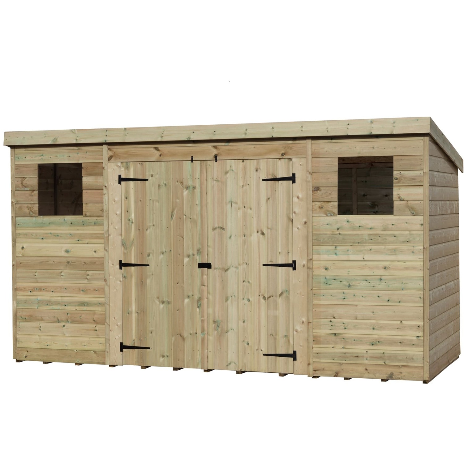 Empire 5000 14x6 Pent Garden Shed with a Central Double Door & 2 Windows - Green