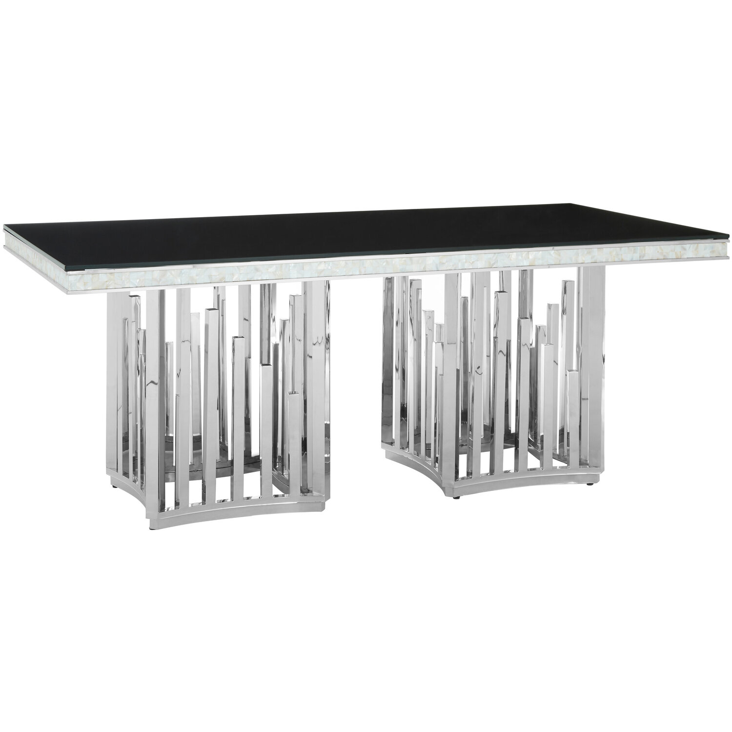 Eliza Silver Finish Dining Table With Black Glass Top - Silver