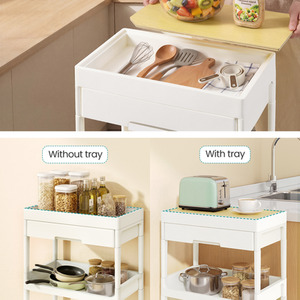 White 4 Tier Rolling Cart Tray Drawer White and Golden Oak shot 13952619