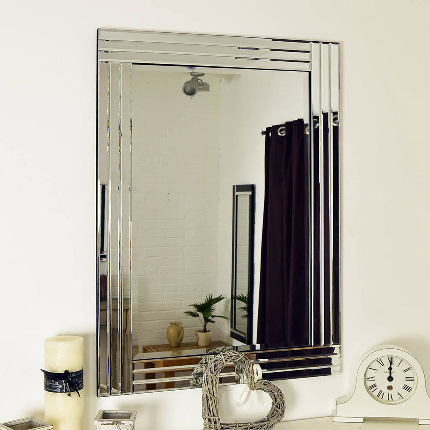 MirrorOutlet Oakley All Glass Triple Edge Bevelled Wall Mirror - Silver