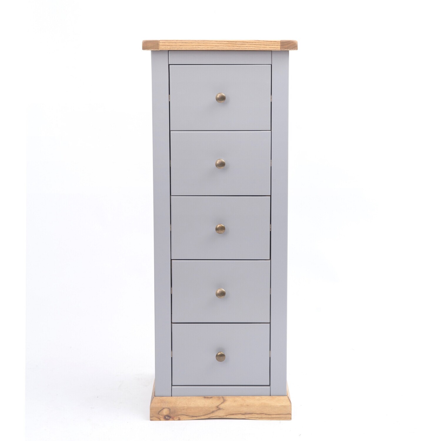 Cabinet Bits Grey Bicarri 5 Drawer Narrow Chest Of Drawers Brass Knob - Image 3