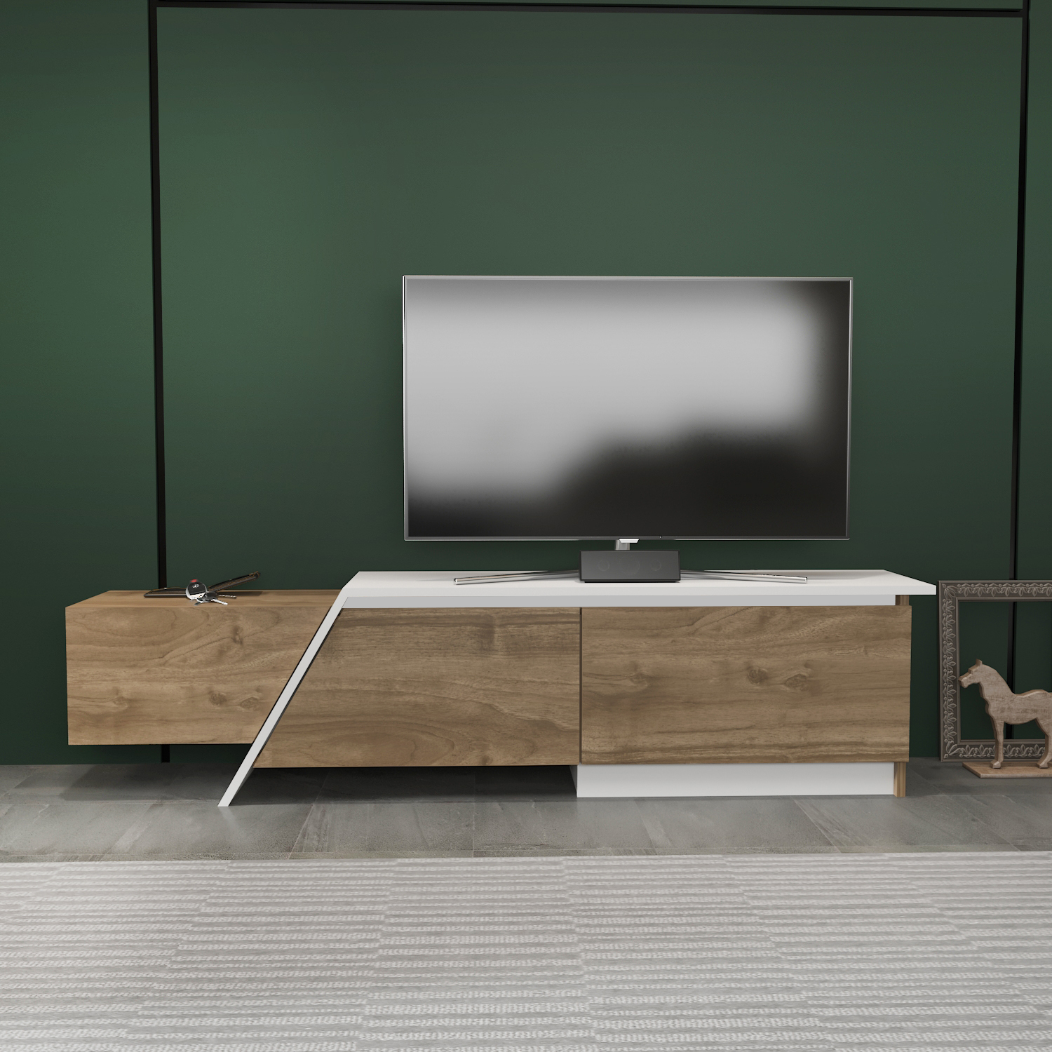Decorotika TV Unit - Walnut and White - 3 Door Storage - Melamine - Image 3