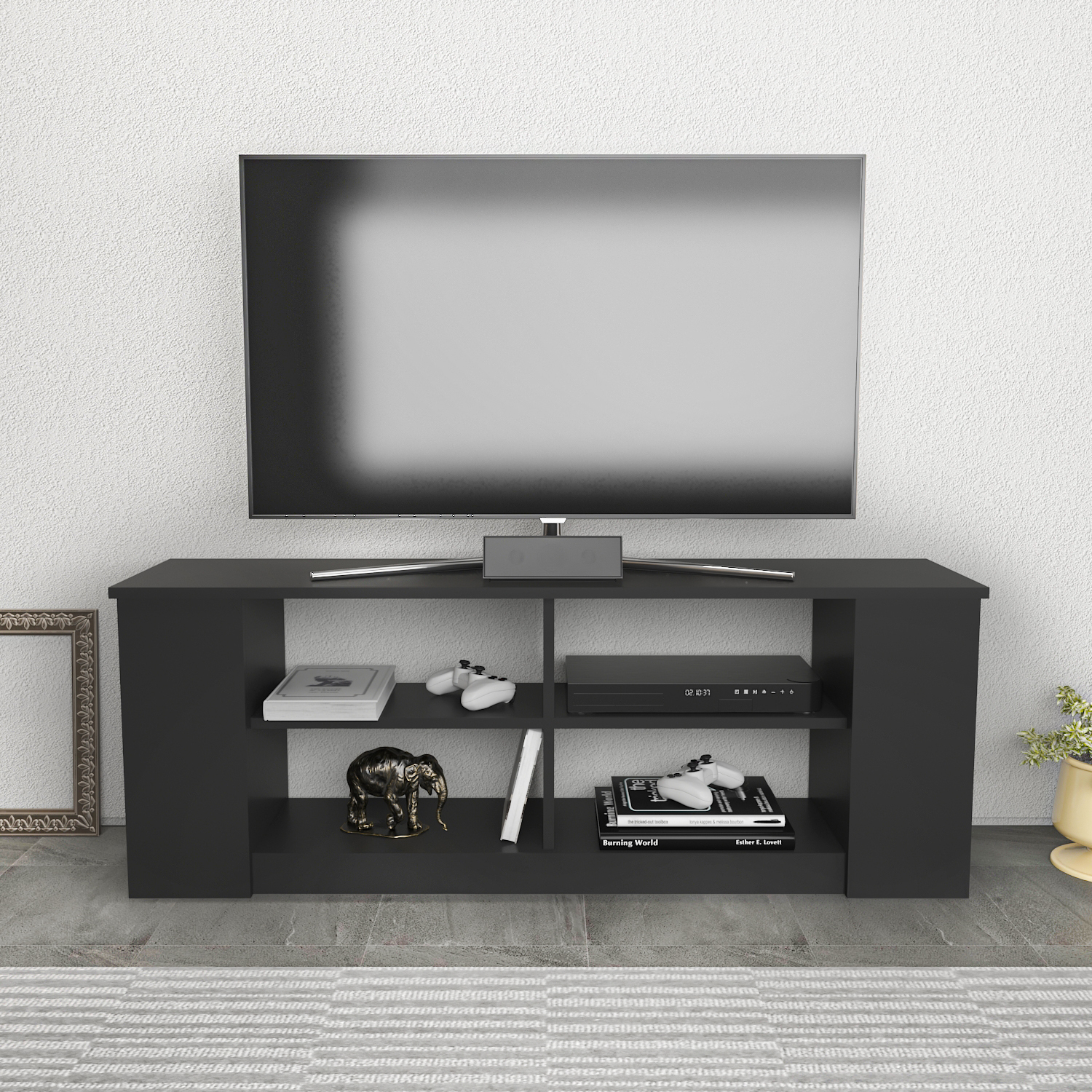 Decorotika Space Modern Tv Unit Tv Stand For Tvs Up To 55" - Anthracite / 35Cm